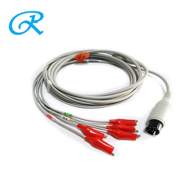 6 Pin One Piece 3 Lead ECG Cables And Leadwires Animal Clip For Veterinary Test